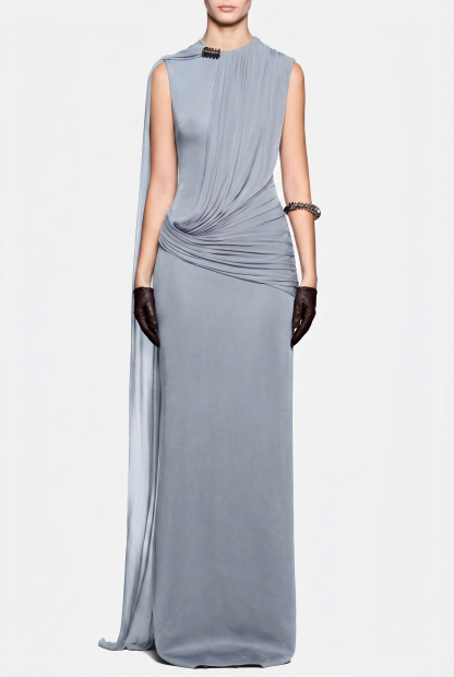 Sleeveless Cape Draped Maxi Dress