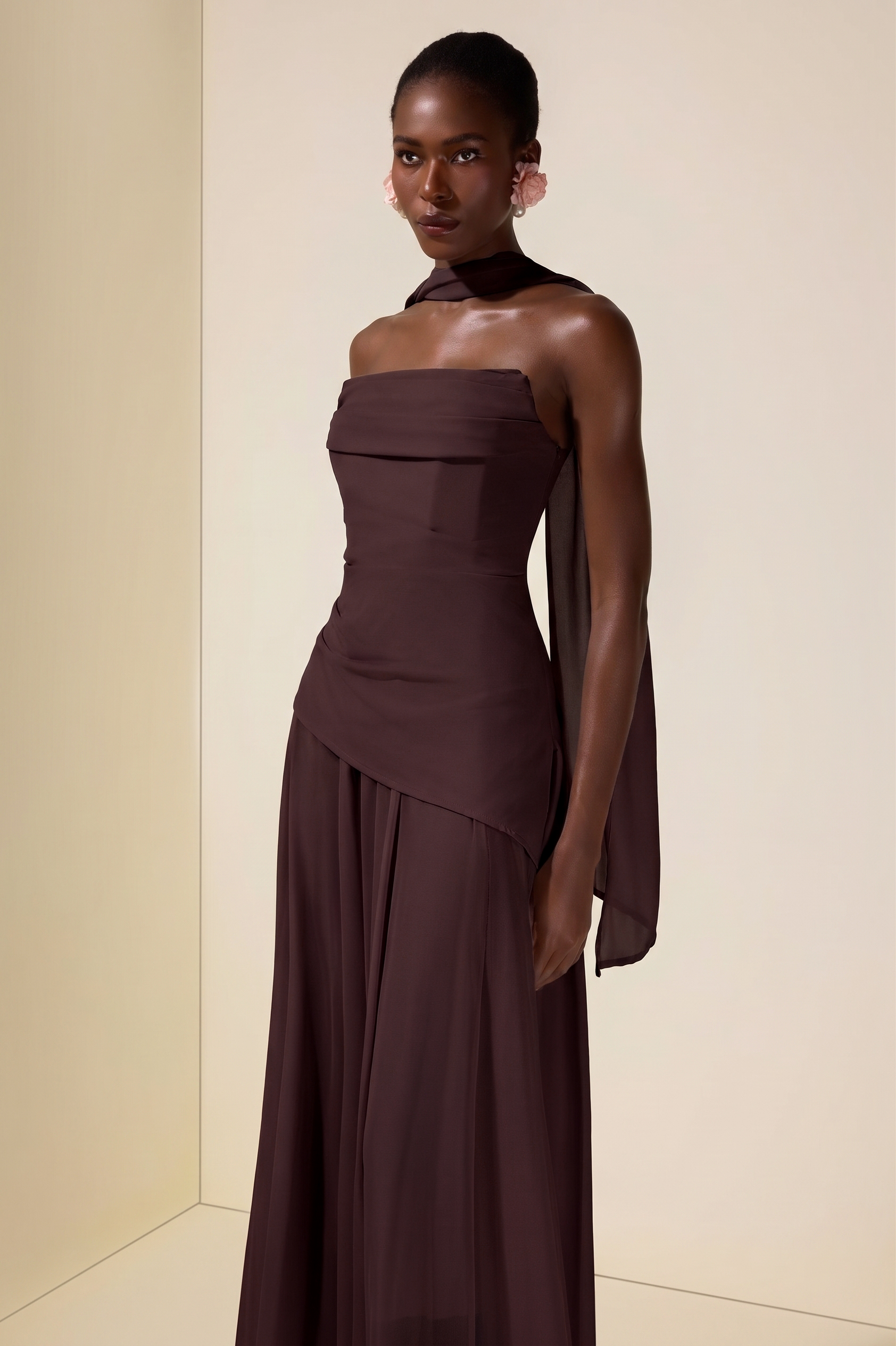 Solid Off-Shoulder Tie-Up Midi Dress