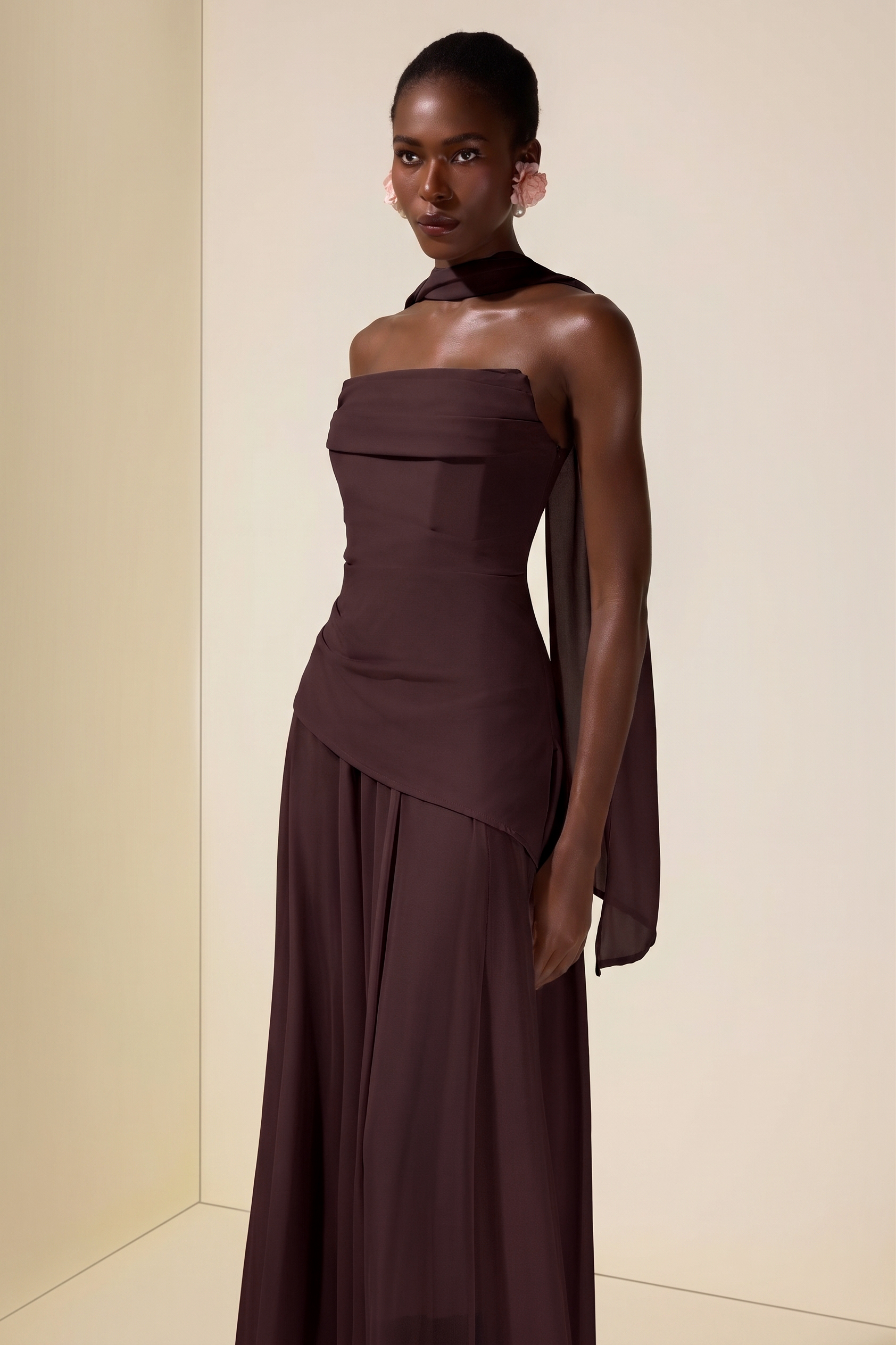 Solid Off-Shoulder Tie-Up Midi Dress