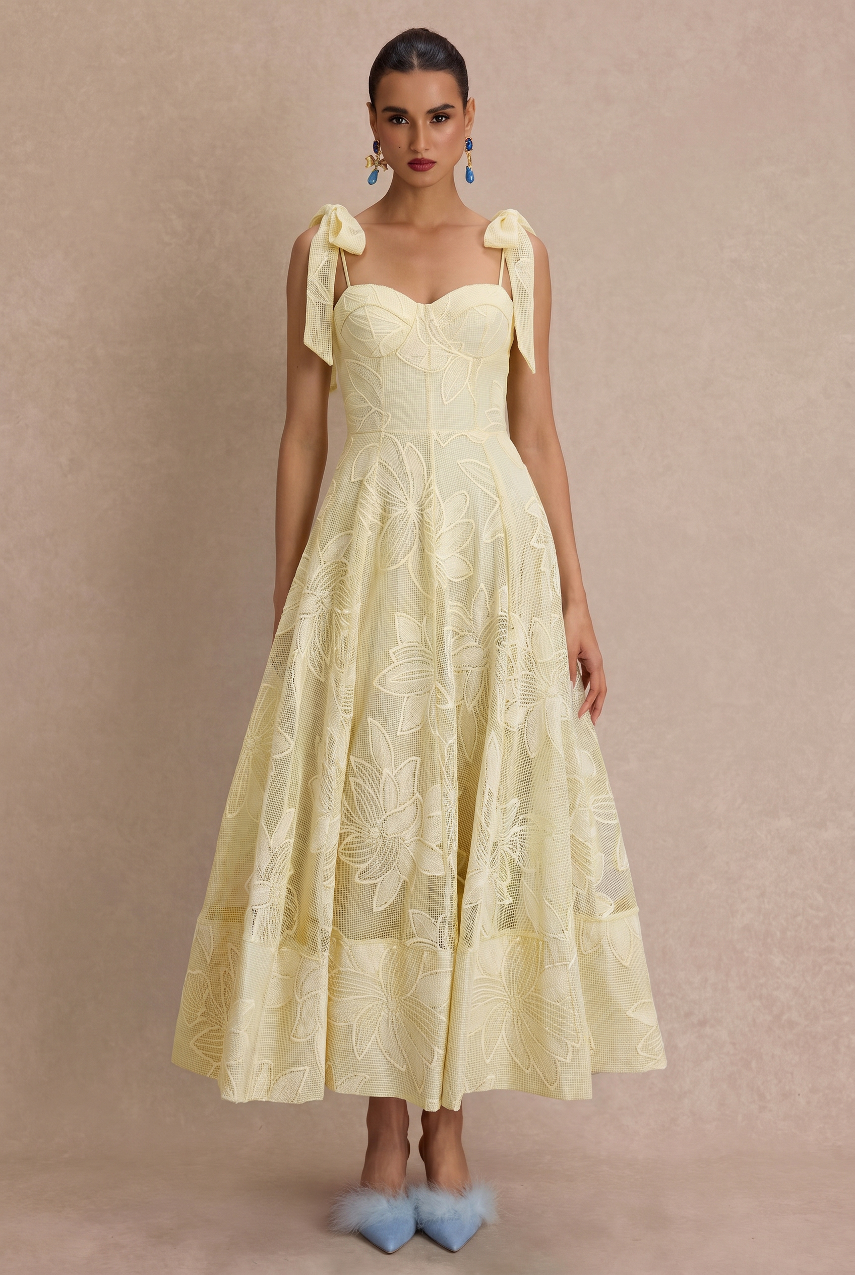Embroidered Sweetheart Neck Slip Midi Dress