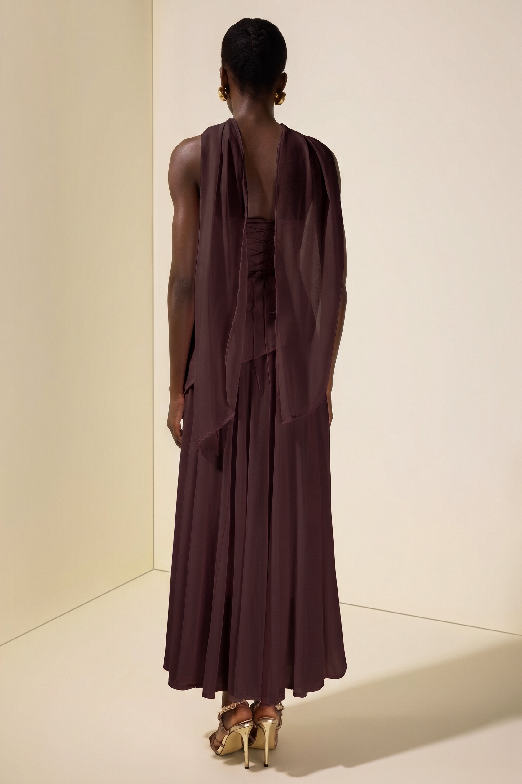 Solid Off-Shoulder Tie-Up Midi Dress