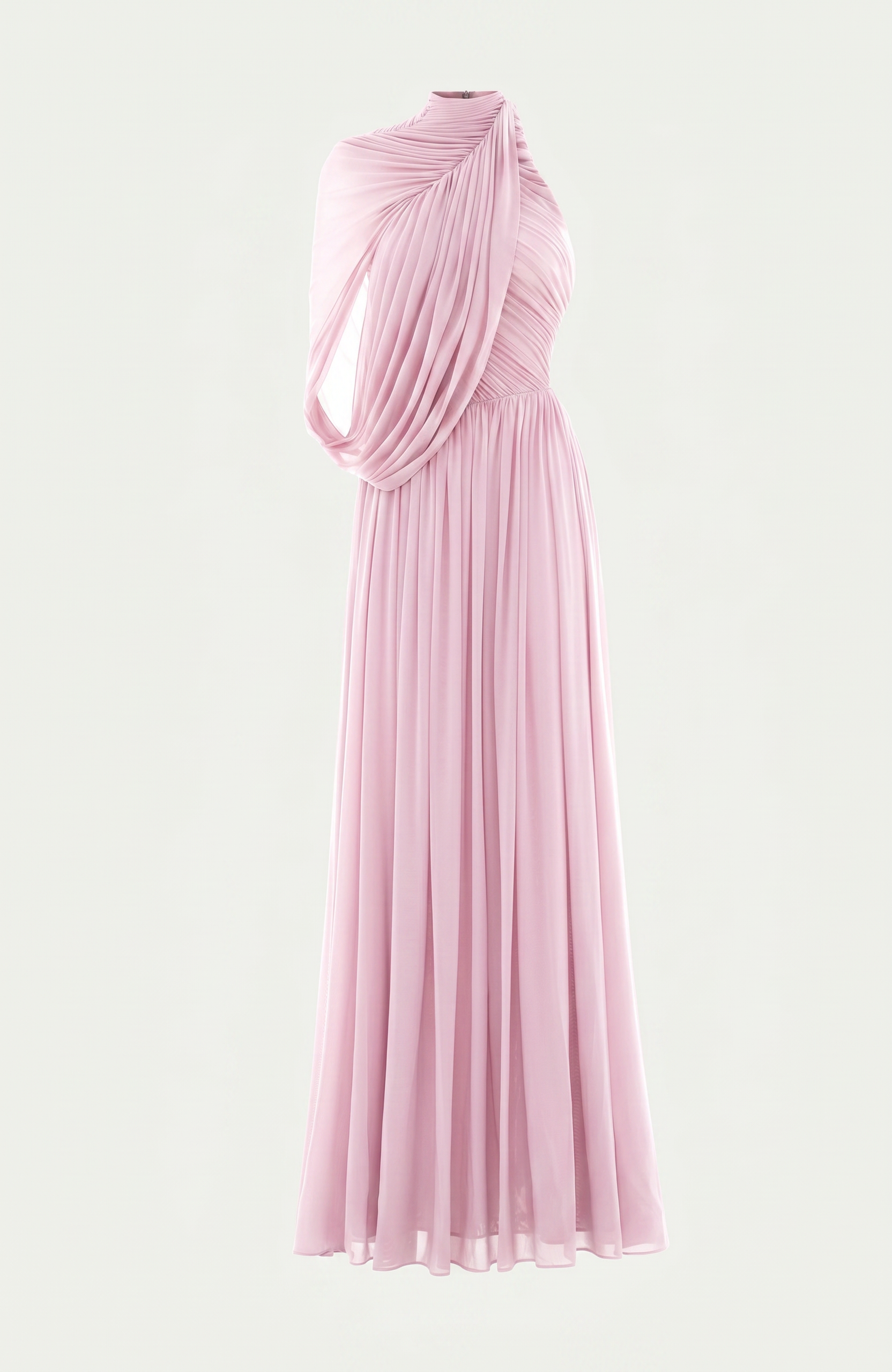 Gathering Solid Asymmetrical Sleeve Maxi Dress