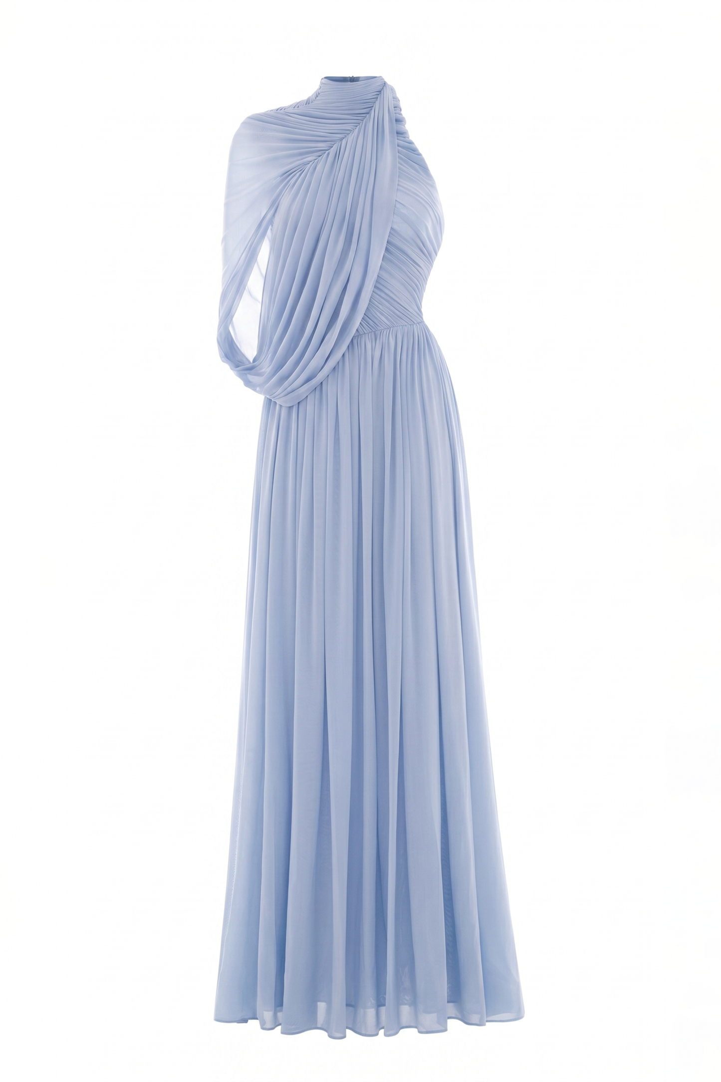 Gathering Solid Asymmetrical Sleeve Maxi Dress
