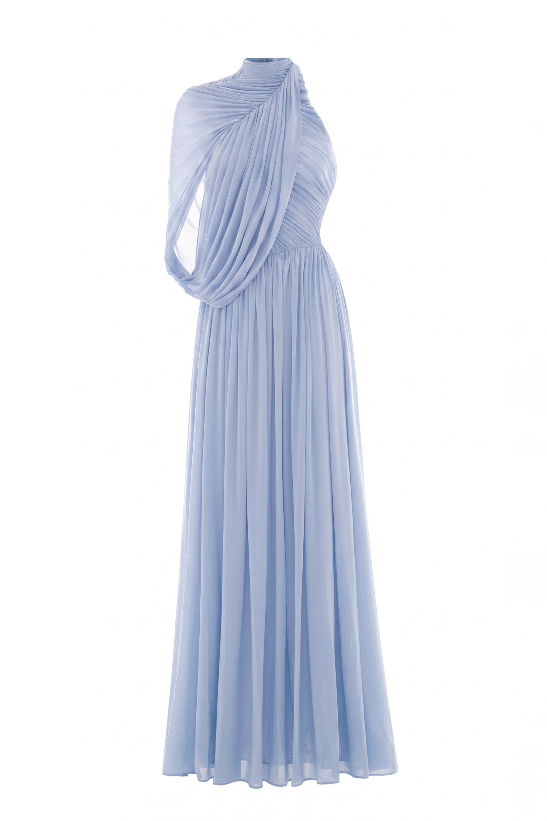Gathering Solid Asymmetrical Sleeve Maxi Dress