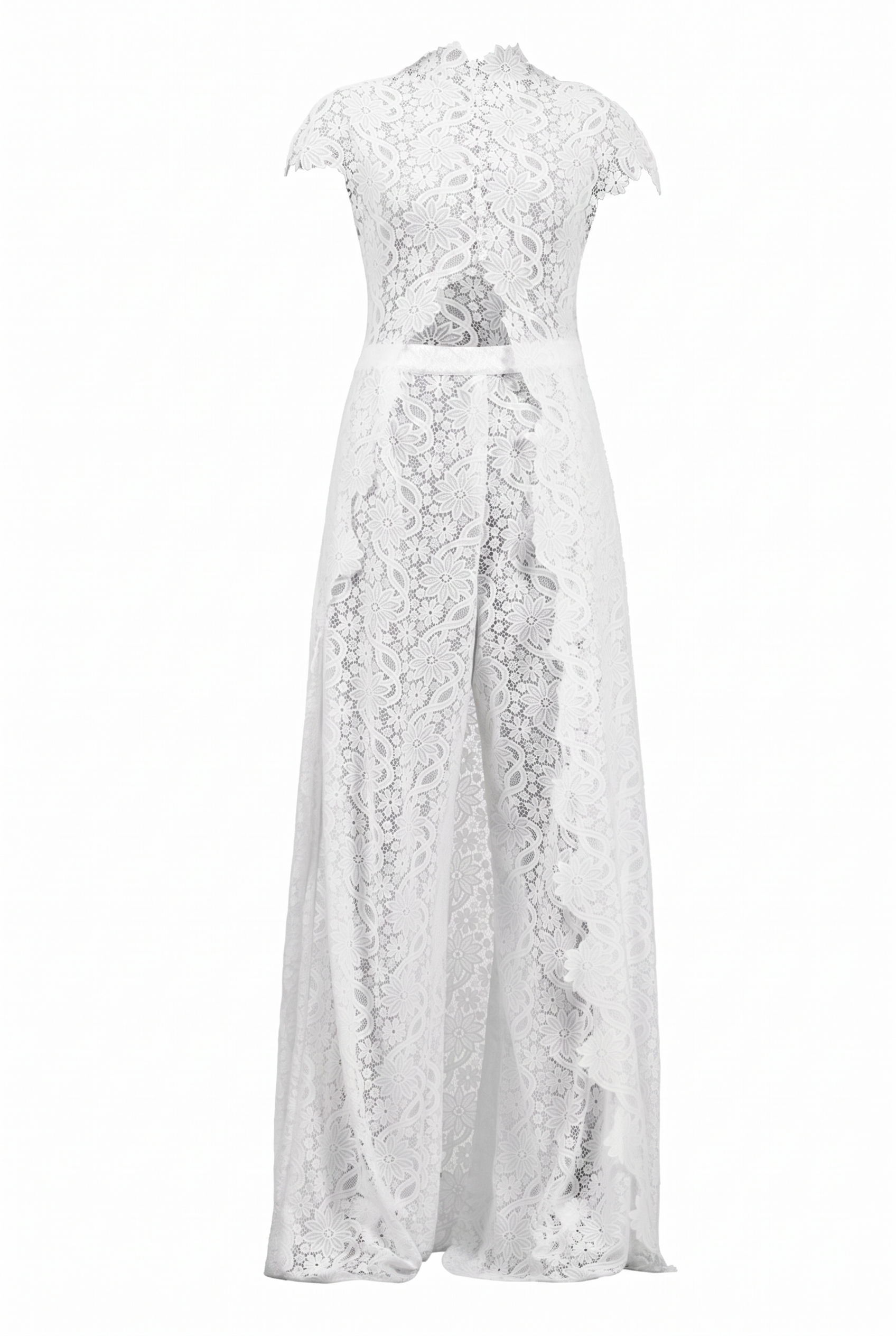 Lace Slit Top & Mid Waist Pants Set