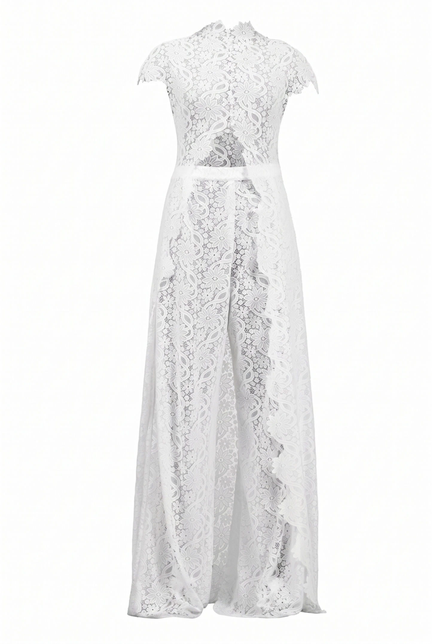 Lace Slit Top & Mid Waist Pants Set