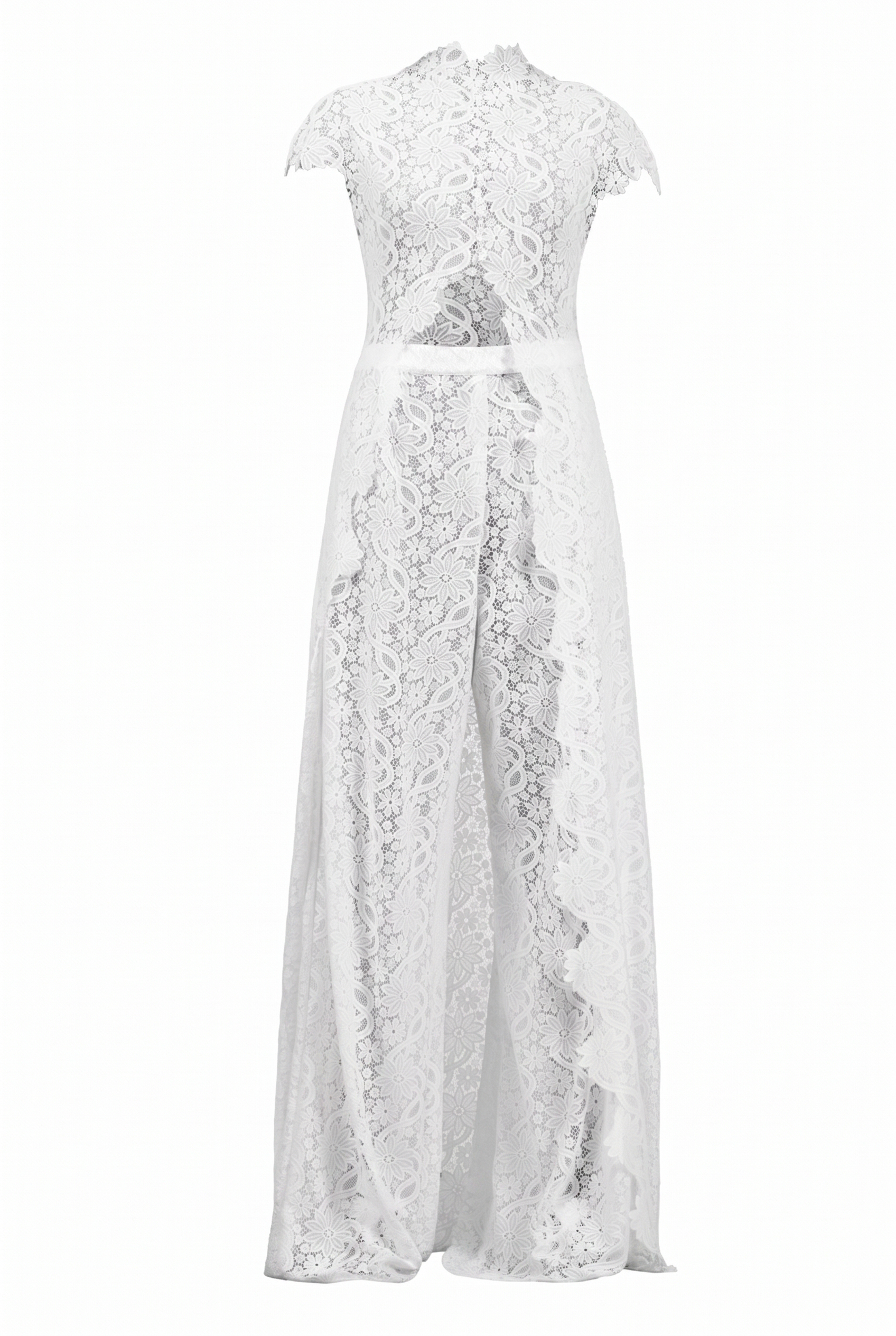 Lace Slit Top & Mid Waist Pants Set