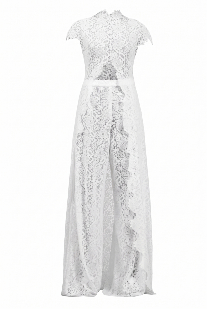 Lace Slit Top & Mid Waist Pants Set