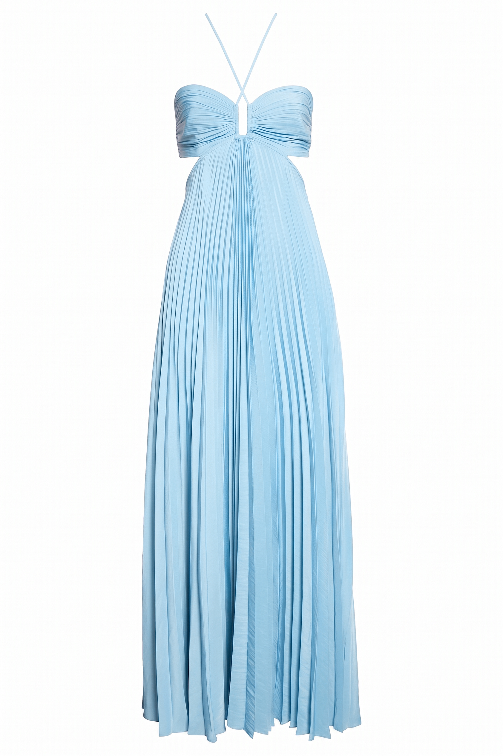 Pleated Solid Halter Neck Midi Dress