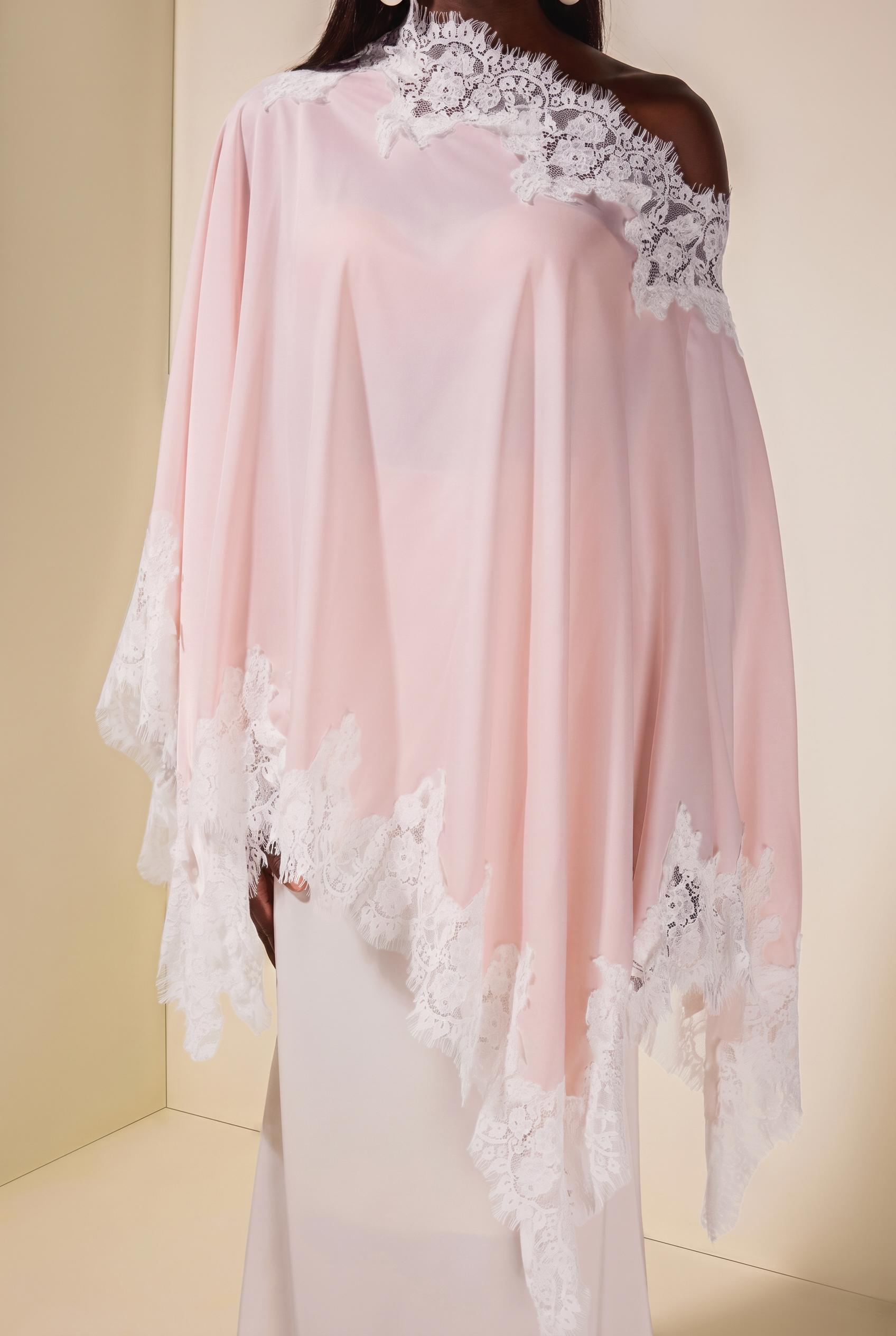 Satin Lace One Shoulder Cape & Maxi Skirt Set