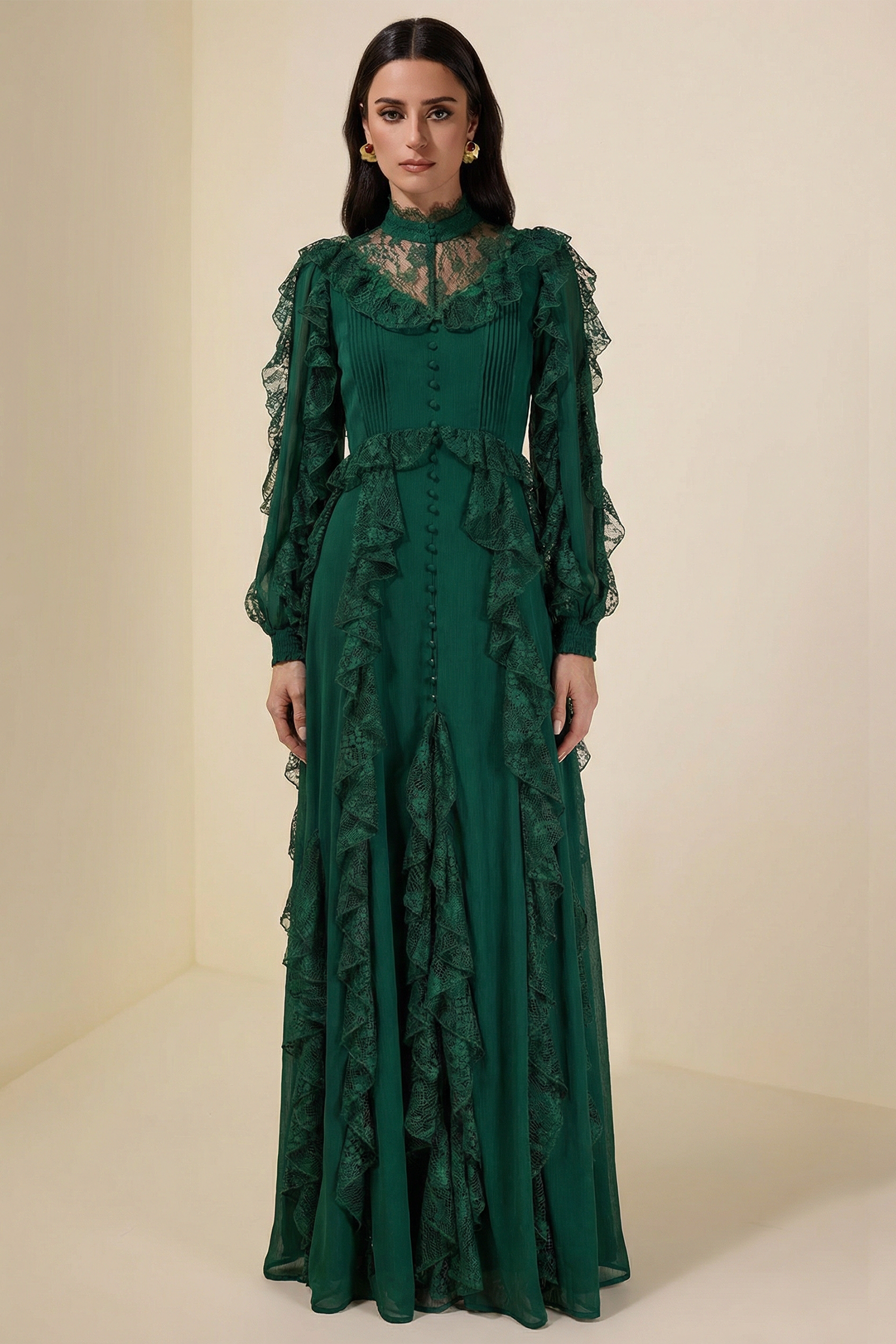 Lace Splicing Chiffon Maxi Dress