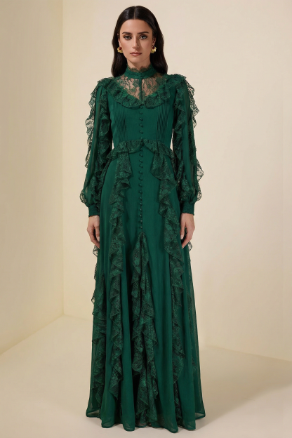 Lace Splicing Chiffon Maxi Dress