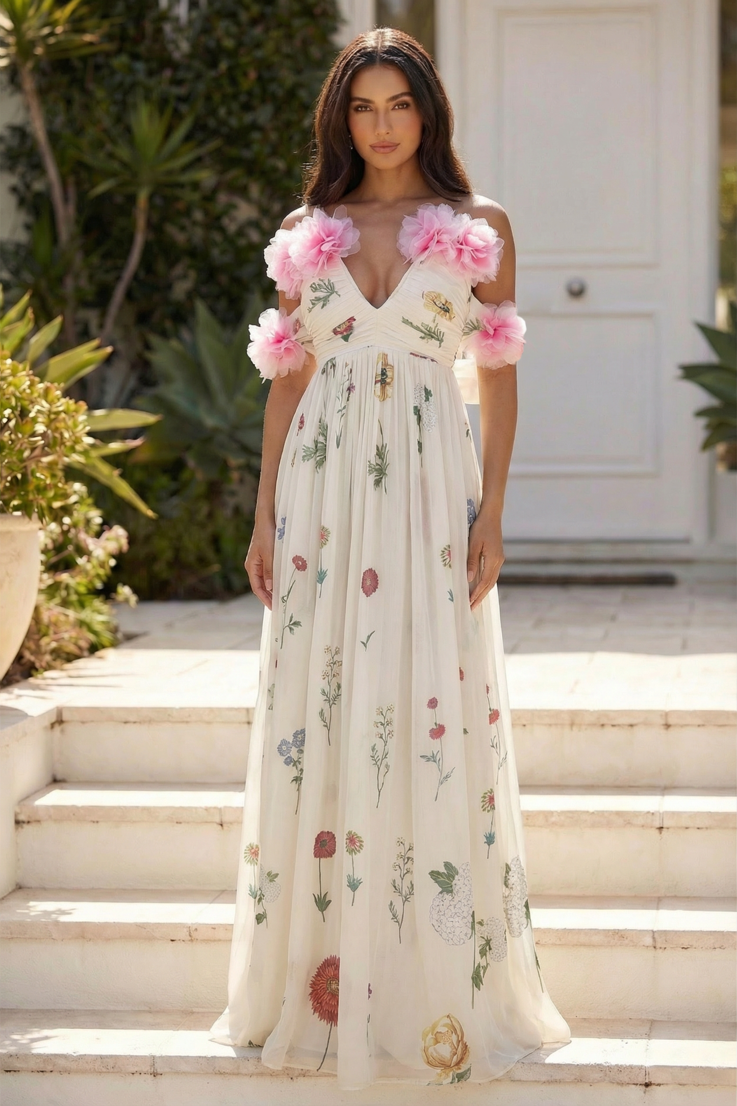 Chiffon Floral Off-Shoulder Maxi Dress