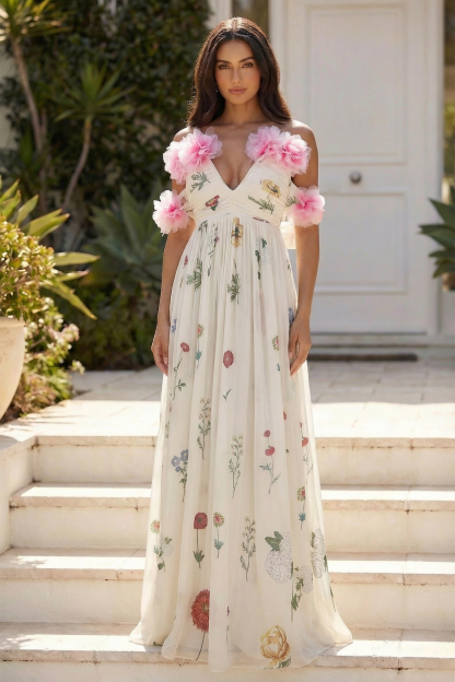 Chiffon Floral Off-Shoulder Maxi Dress