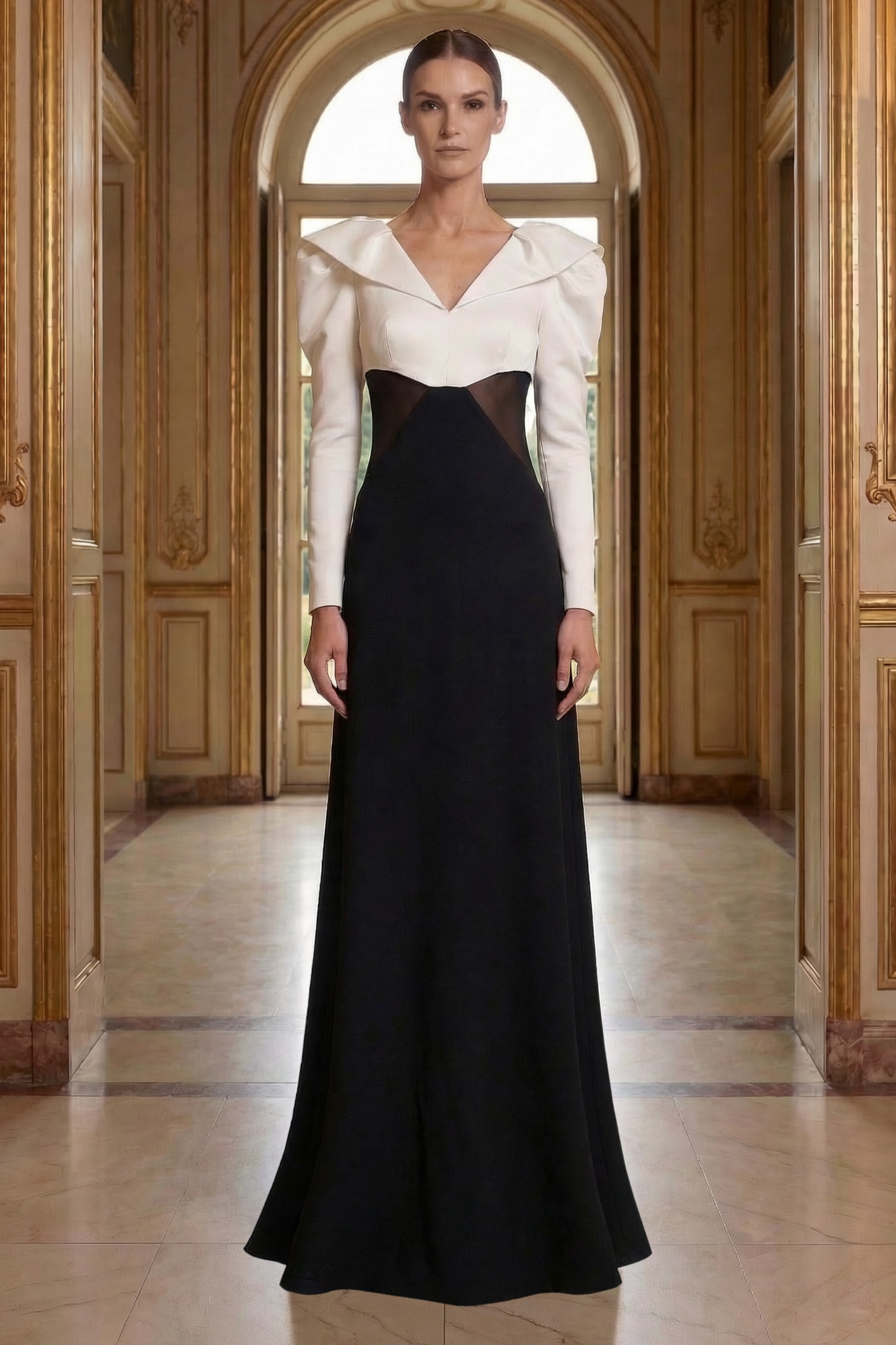 Contrast Color Long Sleeve Maxi Dress