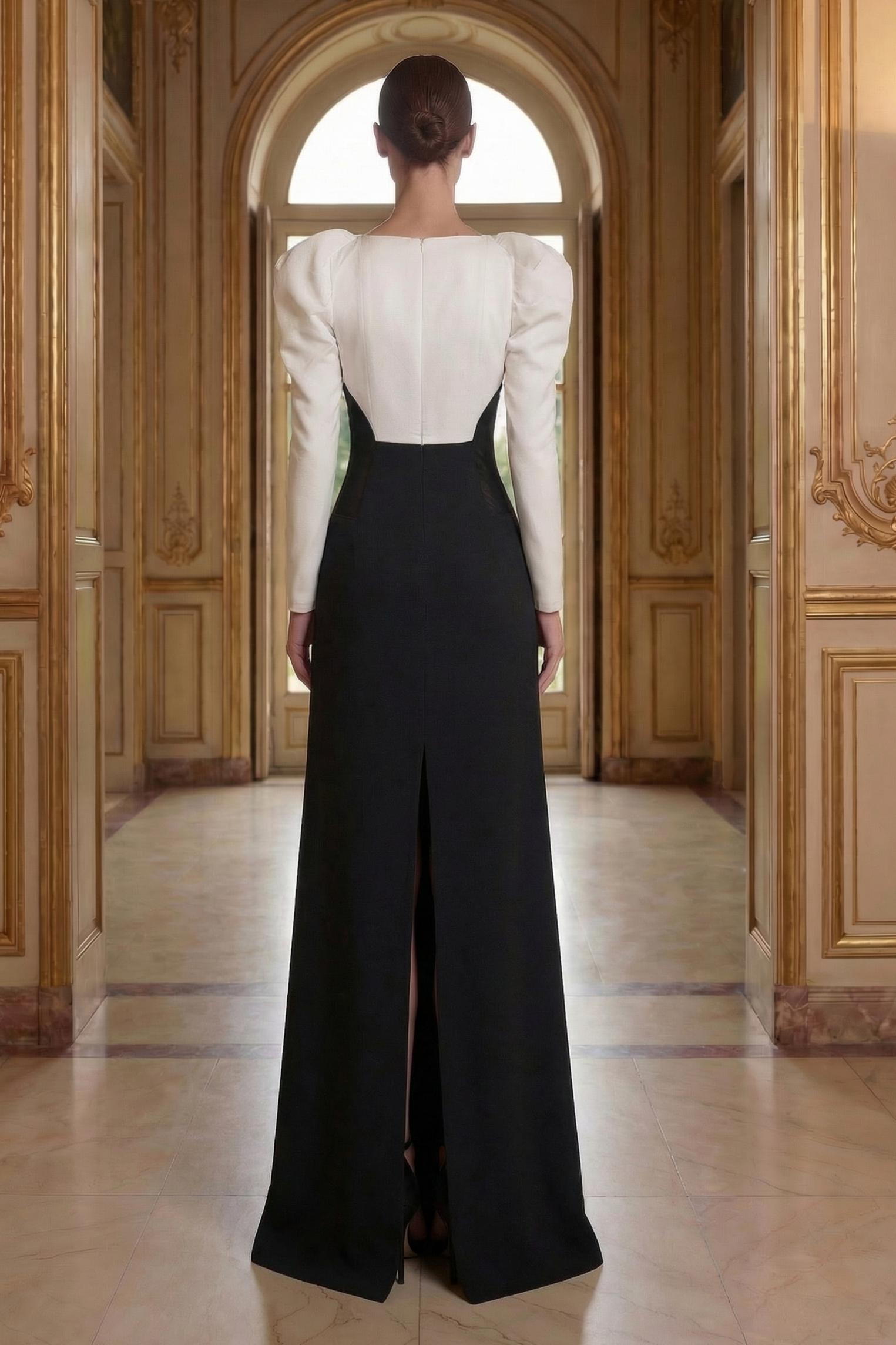 Contrast Color Long Sleeve Maxi Dress