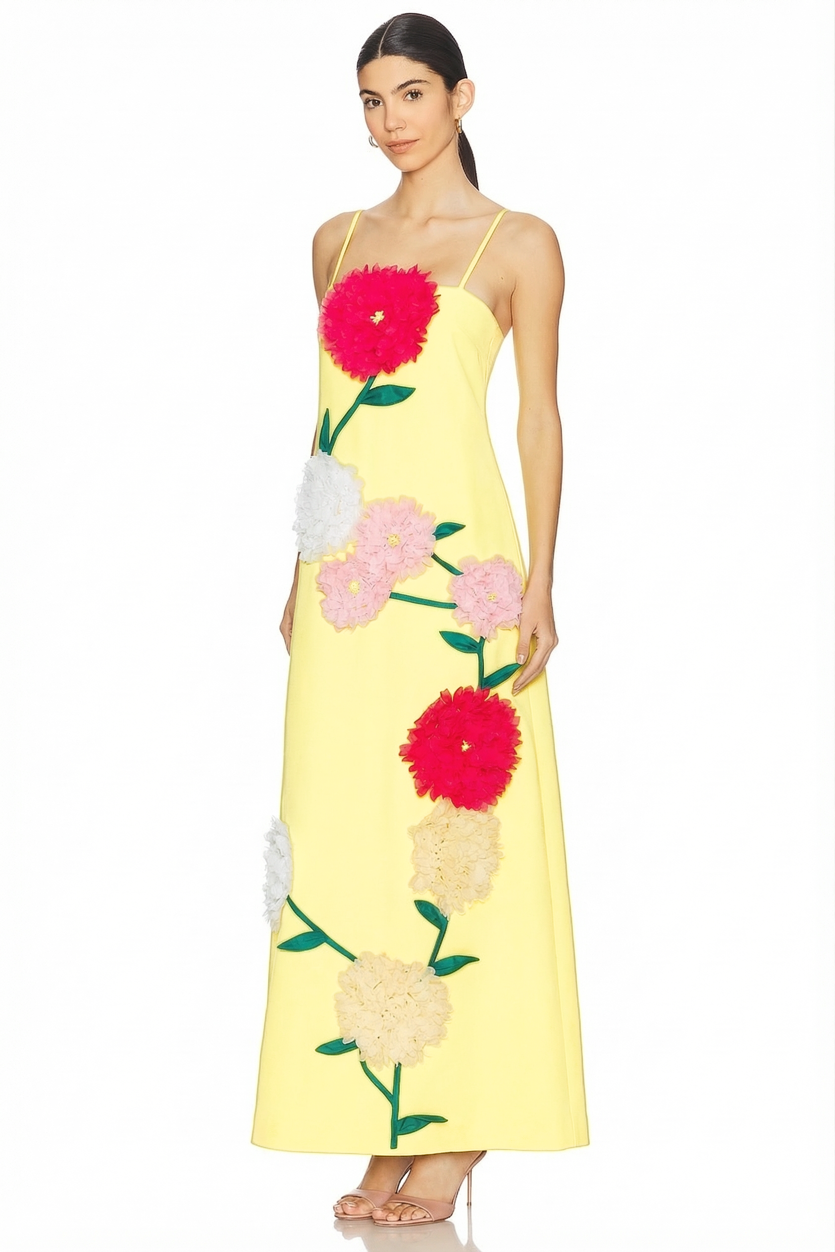 3D Flower Sleeveless Backless Midi Dress