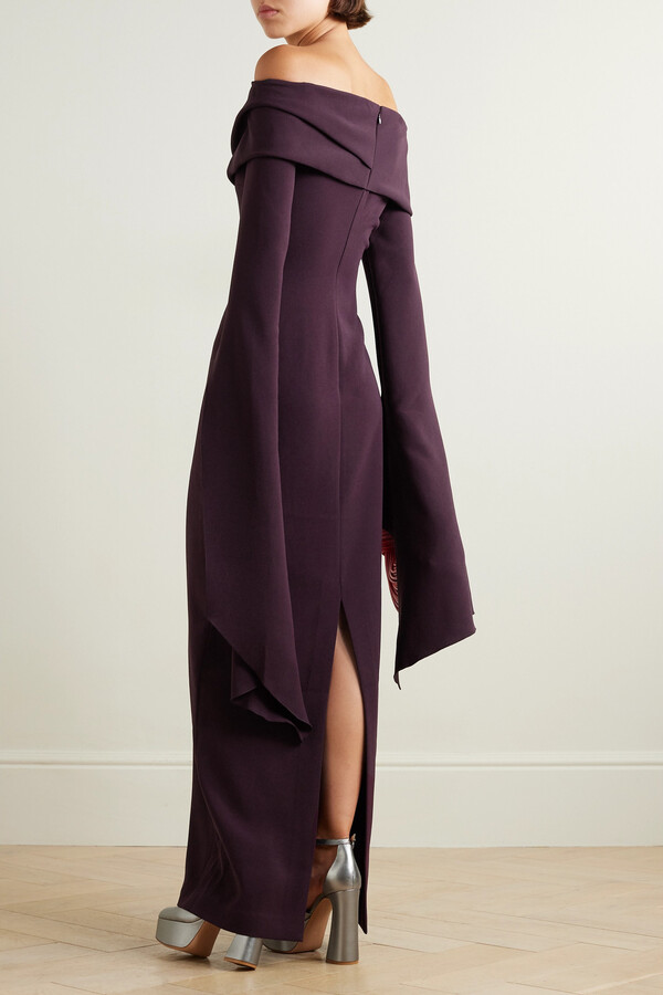 Off-Shoulder Long Sleeve Solid Midi Dress