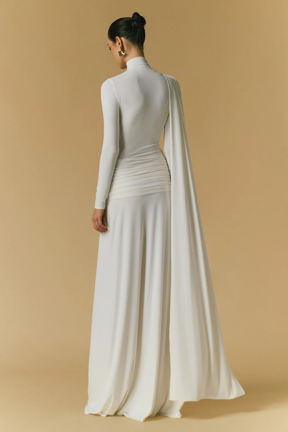 Solid Stand Collar Knotted Maxi Dress