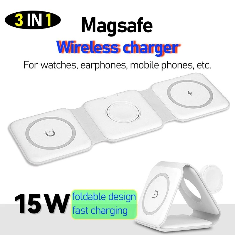 3 in 1 Magnetic Foldable Wireless Charging Station. Applicable to all wireless charger device
