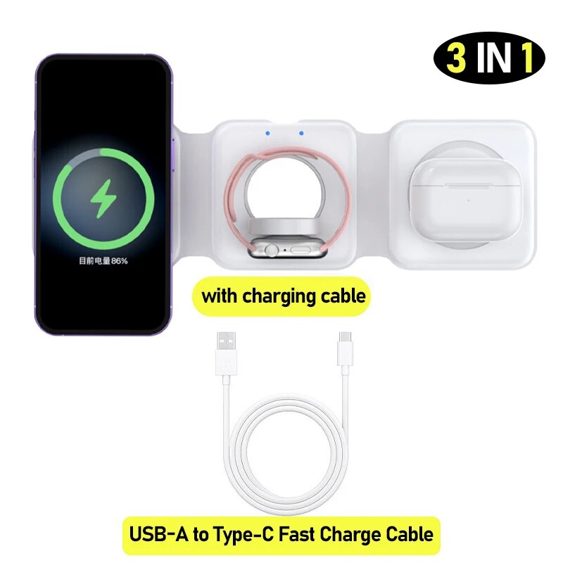 3 in 1 Magnetic Foldable Wireless Charging Station. Applicable to all 
