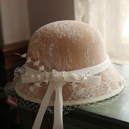 Elegant Lace Flower Hepburn Fisherman Hat