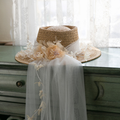 French Wedding Retro Gauze Straw Hat
