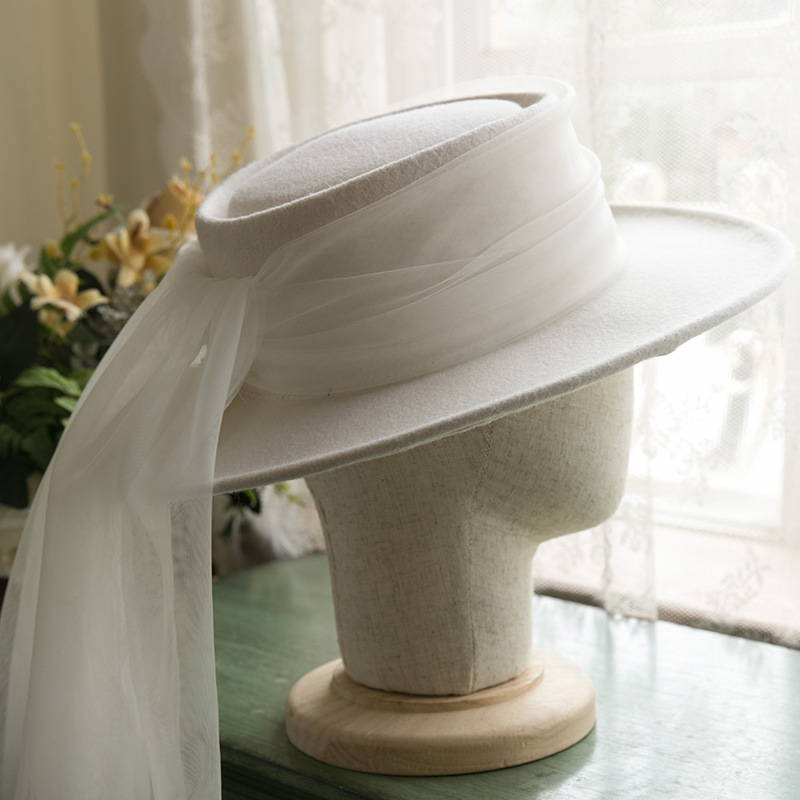 Vintage Woolen Elegant White Top Hat