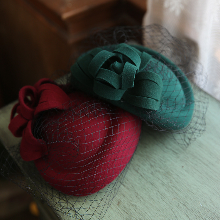 Women's Retro Fashion Mesh Wool Top Hat