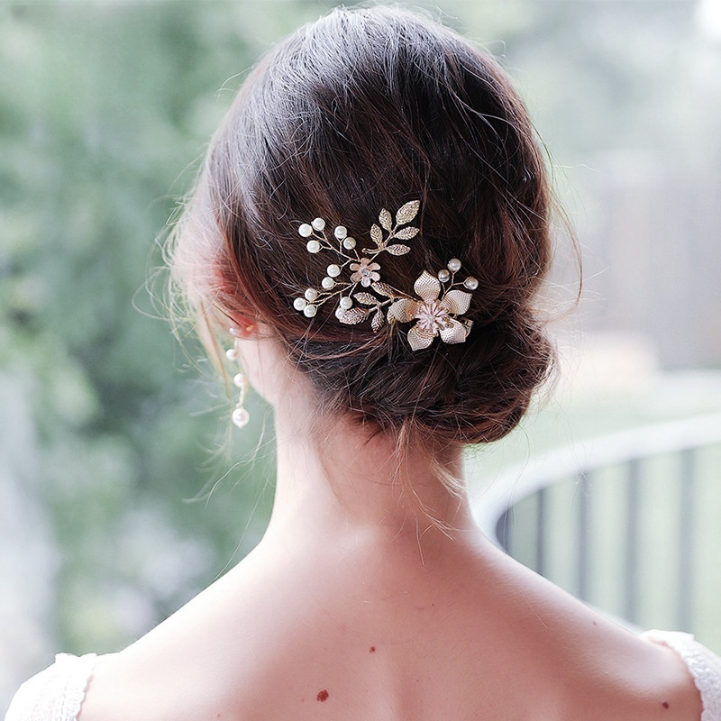 Handmade Flower Hairpin Alloy Pearl Bridal Headdress