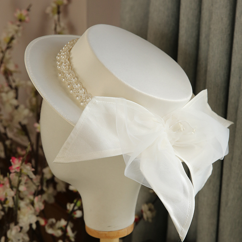 Women's French Elegant Pearl Flat Top Hat