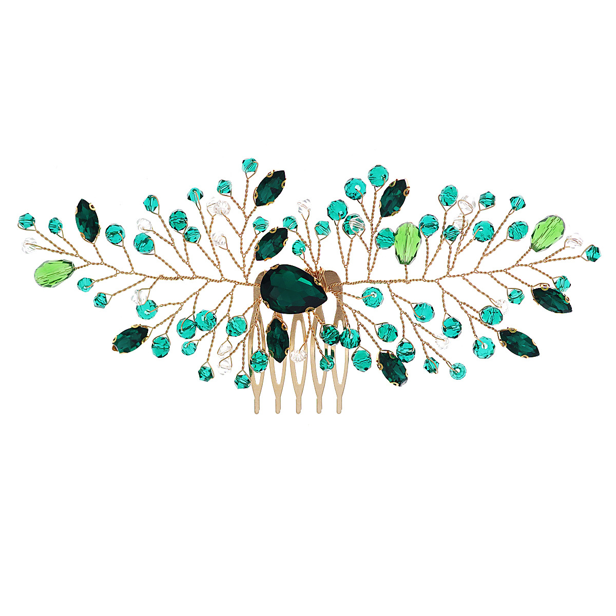 Hand-Woven Green Crystal Bridal Hair Comb