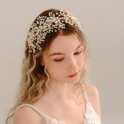 Handmade Rhinestone Pearl Headband Bridal Jewelry