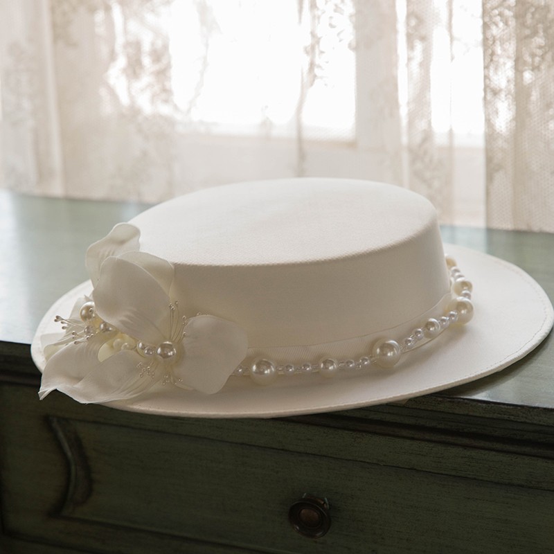 French Retro Elegant Bridal Mesh Flower Top Hat
