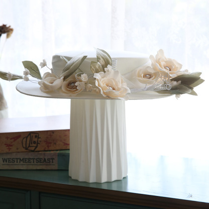 French Retro White Flower Top Hat