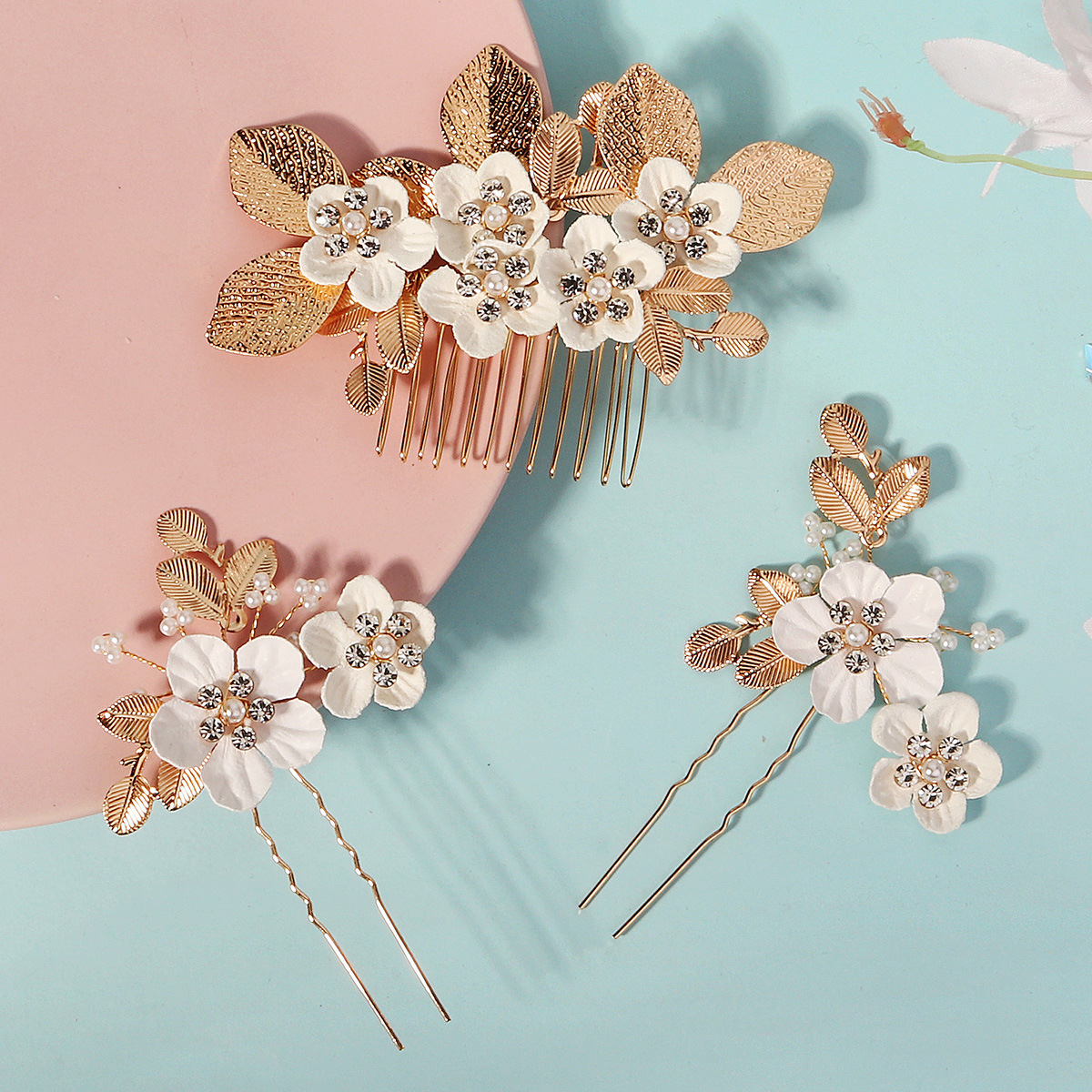 Retro Leaf And Flower Hair Comb Hairpin Set
