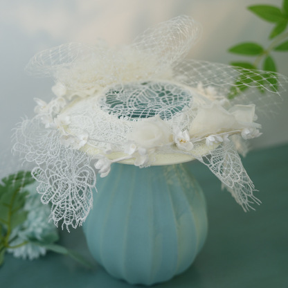 Summer Linen Hand-Woven Mesh Decorative French White Wedding Hat