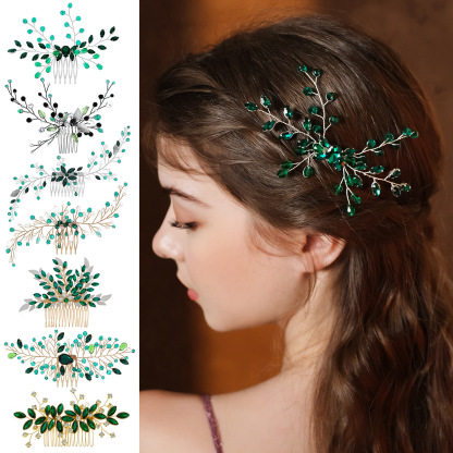 Hand-Woven Green Crystal Bridal Hair Comb