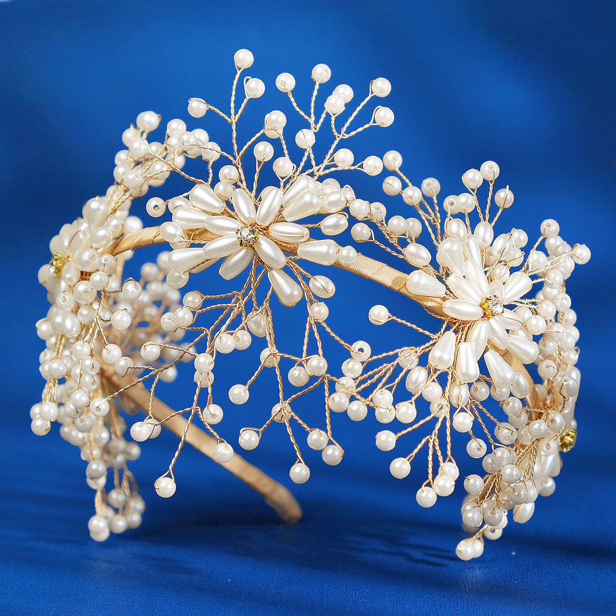 Handmade Rhinestone Pearl Headband Bridal Jewelry