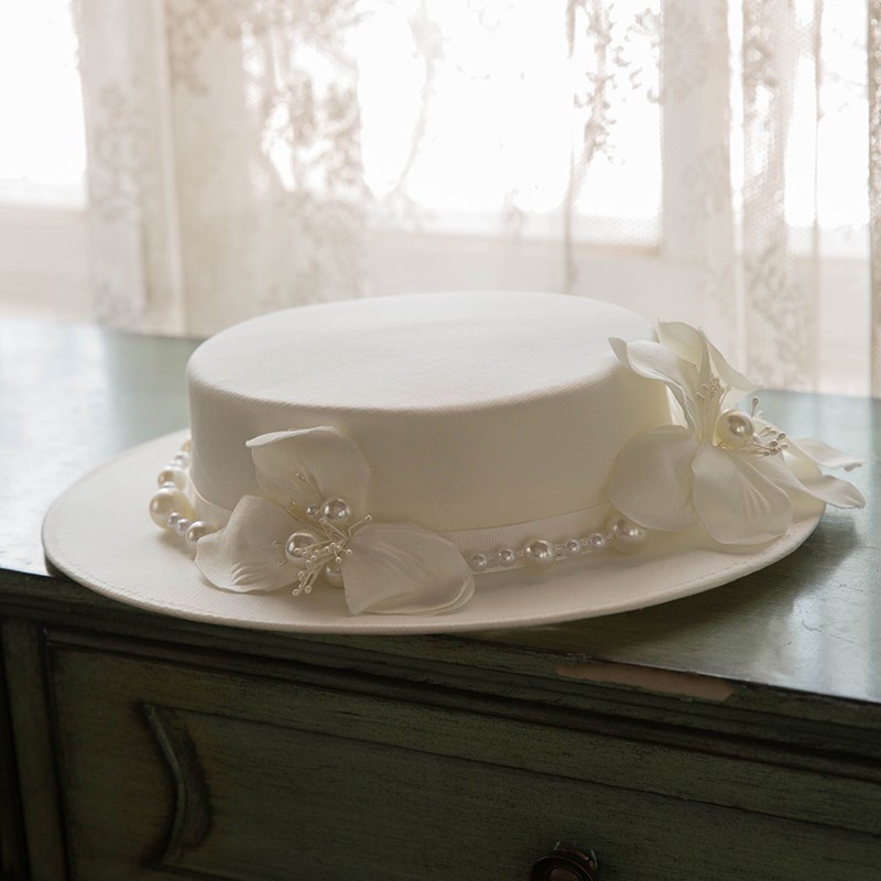 French Retro Elegant Bridal Mesh Flower Top Hat