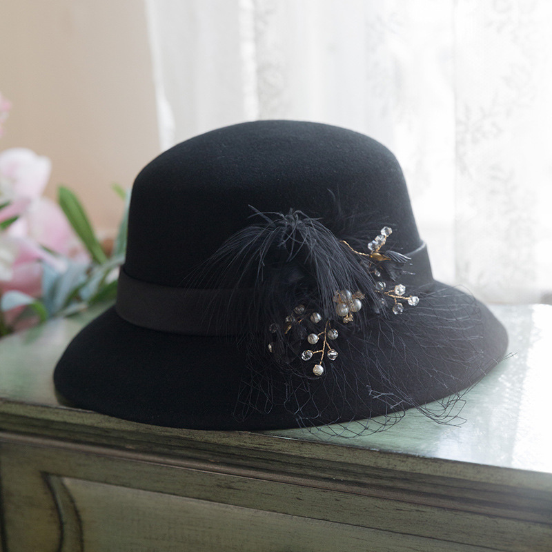 French Elegant Minimalist Black Wool Retro Style Hat