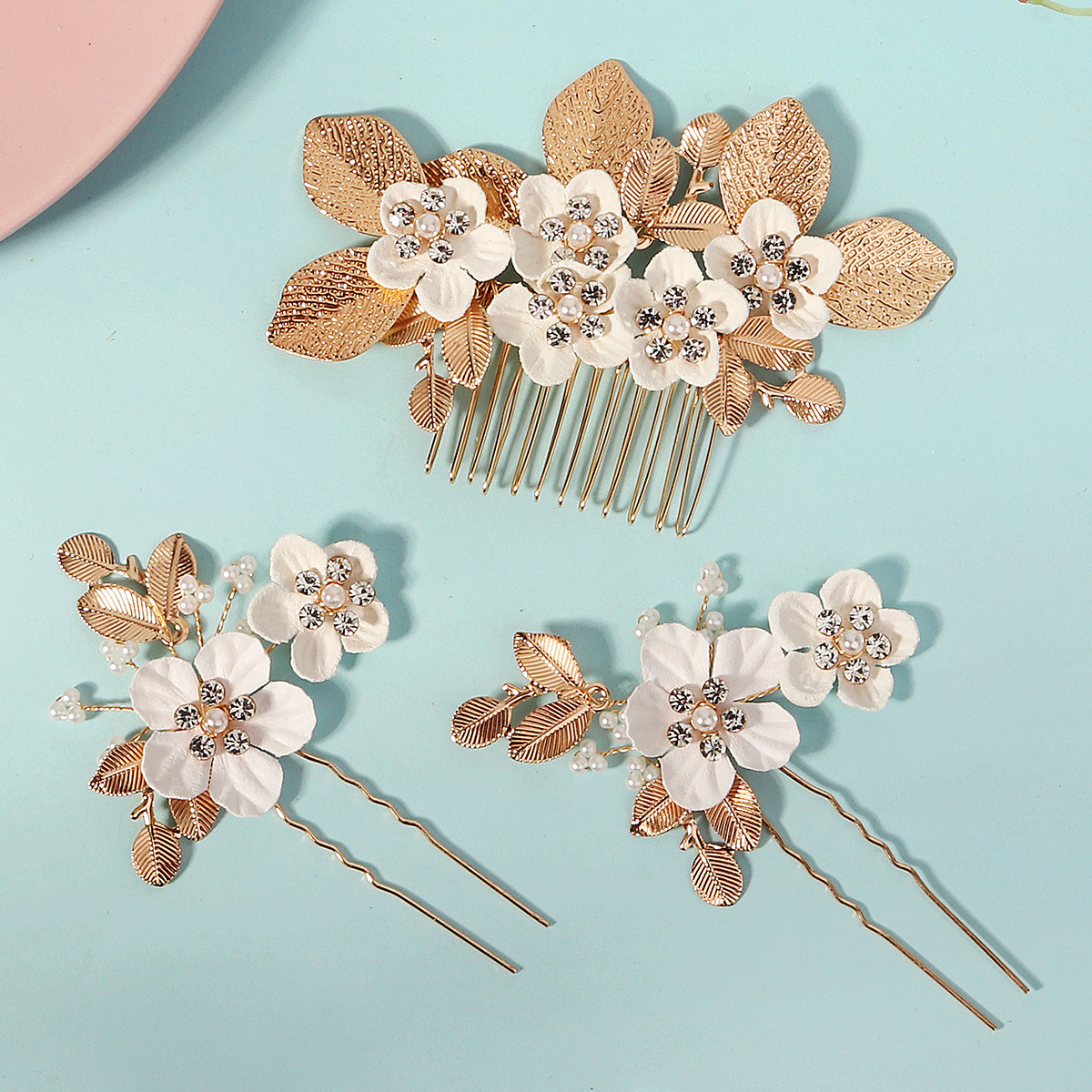 Retro Leaf And Flower Hair Comb Hairpin Set