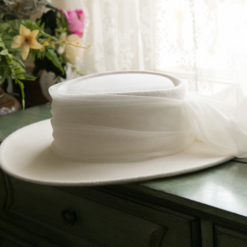 Vintage Woolen Elegant White Top Hat