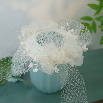 Summer Linen Hand-Woven Mesh Decorative French White Wedding Hat