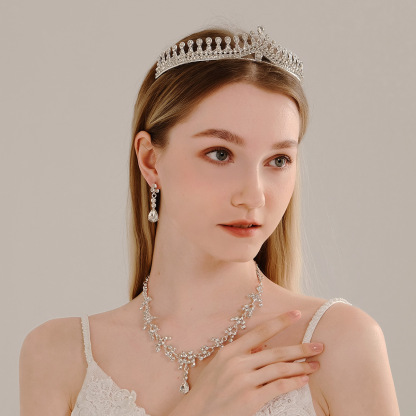 Suit Necklace Earrings Crown Wedding Three-piece Set
