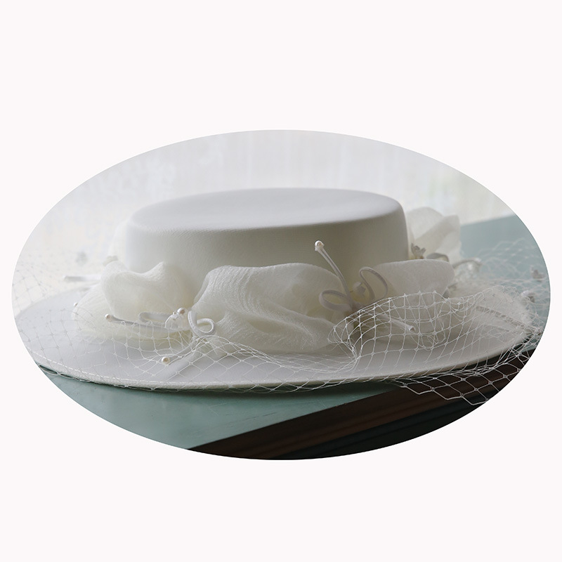 White Satin Mesh Flowers Elegant Retro Top Hat