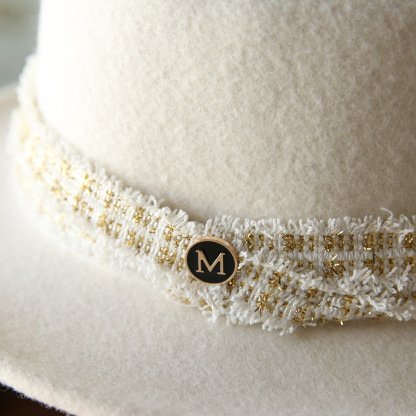 Fashion Pure Wool  White Flat Top Wide Brim Hat
