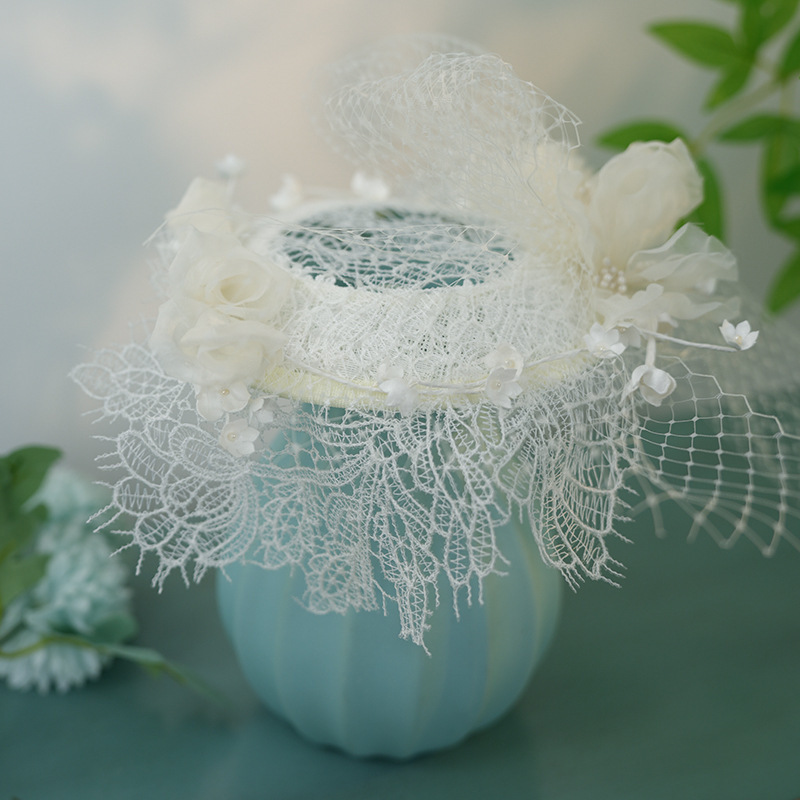 Summer Linen Hand-Woven Mesh Decorative French White Wedding Hat