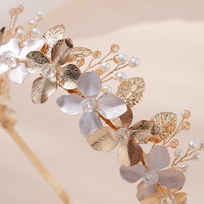 Handmade Forest Alloy Flower Leaves Bridal Headband