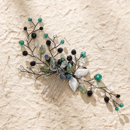 Hand-Woven Green Crystal Bridal Hair Comb